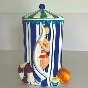 Vintage Enesco Daniel Dela Cruz Beach Cabana Cookie Jar Pool Party Summer Decor